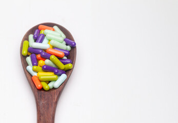 Top view of pills, on white background