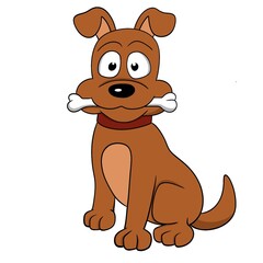Dog with bone, isolated image, brown dog, terrier, dog sitting, dog from cartoon