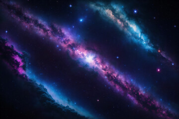 Deep Space Fantasy Galaxy View. Science-fiction illustration of deep space, with shades of blue and purple nebula clouds and stars. Generative-AI.
