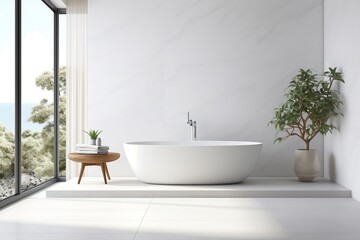 Obraz na płótnie Canvas A Modern White Bathroom with Minimalist Style. Generative AI