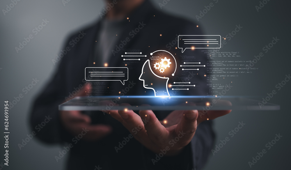 Poster chatbot chat with ai, artificial intelligence. man using technology smart robot ai, artificial intel