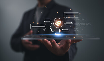 Chatbot Chat with AI, Artificial Intelligence. Man using technology smart robot AI, artificial...