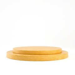 3d rendering wooden podium or pedestal display on white background with cylinder stand concept