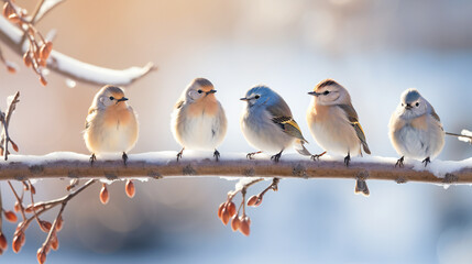 birds on a snowy branch, winter, redbreast