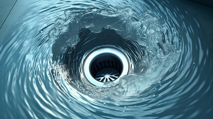 water flows into the sink drain pipe cleaning. Generative AI
