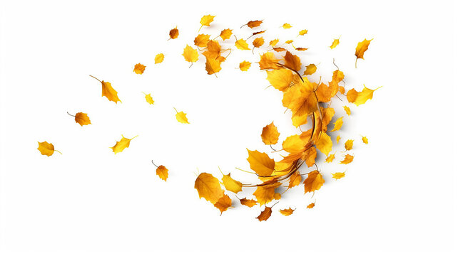 flying autumn leaves on a white background. Generative AI