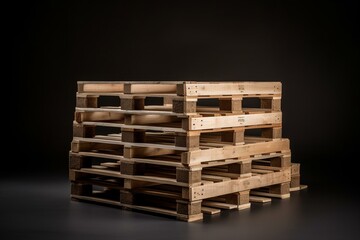 Wooden pallet carrying cardboard boxes isolated from white background. Generative AI