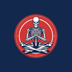 drawing illustration of skeleton logo in meditation position
