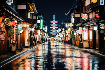 A stunning nightscape of a city, with rain cascading down and neon lights casting an ethereal glow, showcasing the urban beauty and captivating ambiance of a rainy night in the city