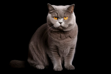 Obraz premium British gray cat on a black background.