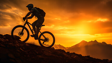 Fototapeta na wymiar Silhouette of a man on mountain-bike