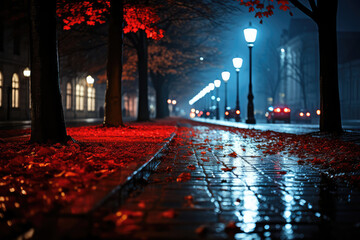 An oasis of tranquility amidst a city's rainy night, with softly lit streets, neon signs, and serene reflections, providing a peaceful sanctuary amid the hustle and bustle of urban life