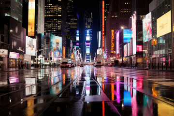 An oasis of tranquility amidst a city's rainy night, with softly lit streets, neon signs, and serene reflections, providing a peaceful sanctuary amid the hustle and bustle of urban life