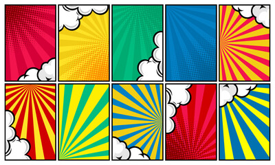 Colorful comic cartoon pop art background with cloud