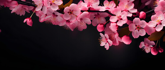 Fototapeta na wymiar Pink flowers on dark background