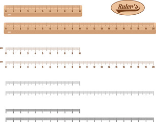 Ruler. Mathematical Wooden and metal ruler vector, illustration. For math and physics lessons.