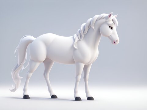 white horse isolated on white. cartoon animal character. Generative AI. © Chibi Ai.co