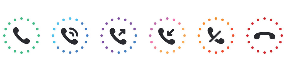 Communication concept. Vector flat outline icon set illustration. Black isolated on white background. Phone call handset sign
