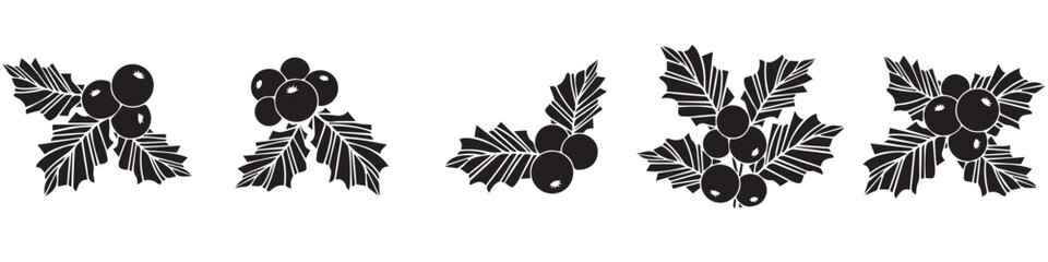 Set of tree fruit icons in black color on a white background. Vector illustration