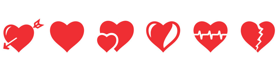 Various simple red vector heart love icon