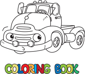 Funny small old coe truck with eyes. Coloring book