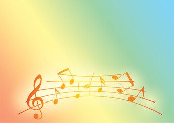 rainbow background with music notes - color vector illustration