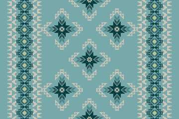 Pixel Cross Stitch Patterns ethnic pattern abstract art blue background design for carpet, wallpaper, clothes, textiles, pillows, curtains, bed sheets, tablecloths, vintage style, vector illustration