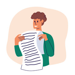 Young man inspecting text, searching information. Analyzing data concept