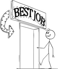 Person Looking for Best Job, Vector Cartoon Stick Figure Illustration