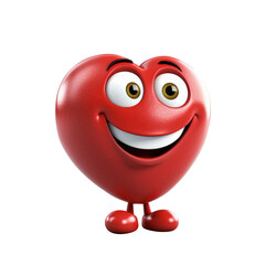 3d heart character isolated on white. Happy smiling heart. Healthy living concept. Generative AI.