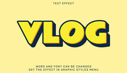 Vlog text effect in 3d style. Text emblem for advertising, branding, business logo