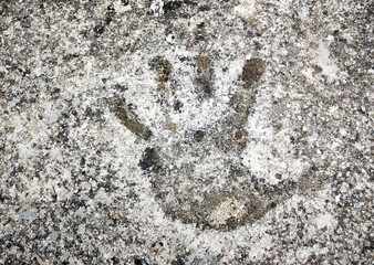 footprint of a human hand in a rock cave in Cantabria, Spain