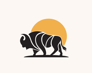 abstract stand bison background sun logo design template illustration inspiration