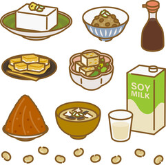 食べ物アイコンセット：女性の更年期やダイエットに役立つ大豆食品