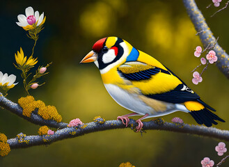 Fototapeta premium Goldfinch male bird in nature - Generative AI