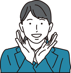 笑顔で応援をするビジネスウーマン