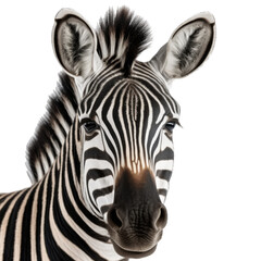 Fototapeta na wymiar Zebra face shot isolated on transparent background cutout