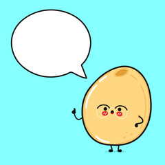 Millet with speech bubble. Vector hand drawn cartoon kawaii character illustration icon. Isolated on blue background. Millet character concept