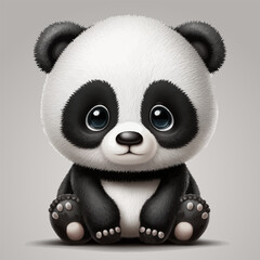 Baby panda. Panda sits on a gray background. Vector illustration