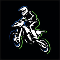Biker riding adventure motorbike illustration on dark background