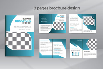 Eight Pages Professional Business Brochure, Modern Shape Brochure Template