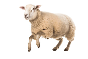 Isolated Happy Sheep Jumping on a Transparent Background. Generative AI
