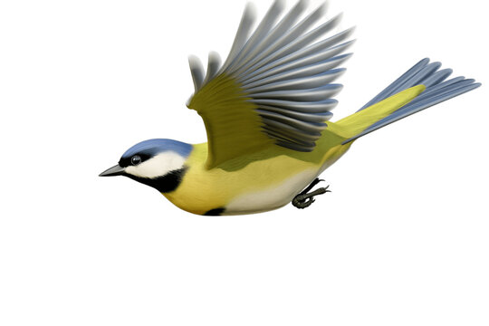 Isolated Flying Common Great Tit Bird on Transparent Background. Generative AI