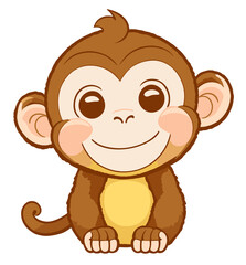 Cute smiling Monkey, illustration with transparent background (Generative AI)