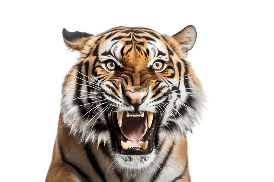 Isolated Tiger Face Shot on a Transparent Background. Generative AI