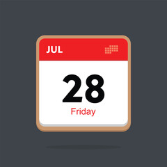 friday 28 july icon with black background, calender icon