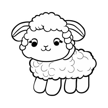 Cute little sheep. Vector illustration in linear style for coloring