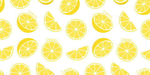 Seamless pattern with lemon slices. Vector illustration. Food background.