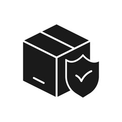 Package protection. Box with shield icon flat style isolated on white background. Vector illustration