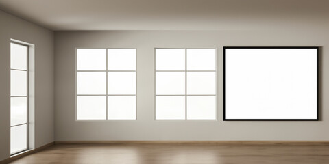 Fototapeta na wymiar Bright white room with space for text and photo. AI generative.